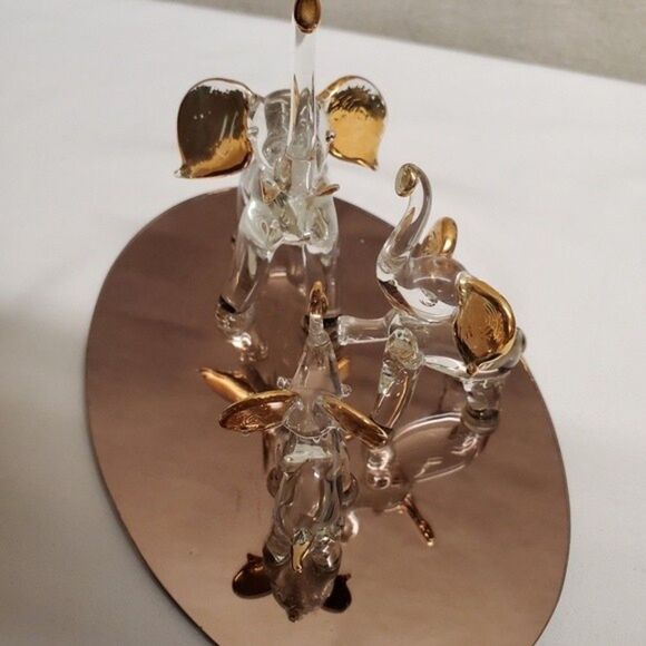 Glass Blown Elephant Trinket Ring Holder 22kt Gold Trim Mirror Base - Picture 8 of 10